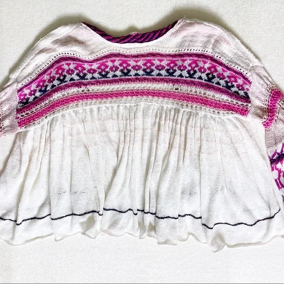 Free People Dreamland Knit Cardigan Womans Small Ivory Pink Balloon Sleeves - Picture 12 of 14